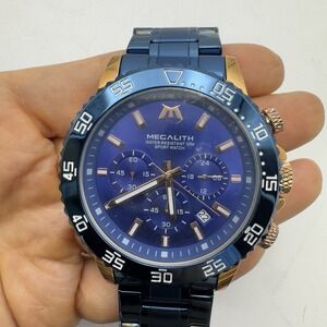 MEGALITH Mens Watch 8218 Blue Rose Gold Stainless Steel Waterproof Quartz New